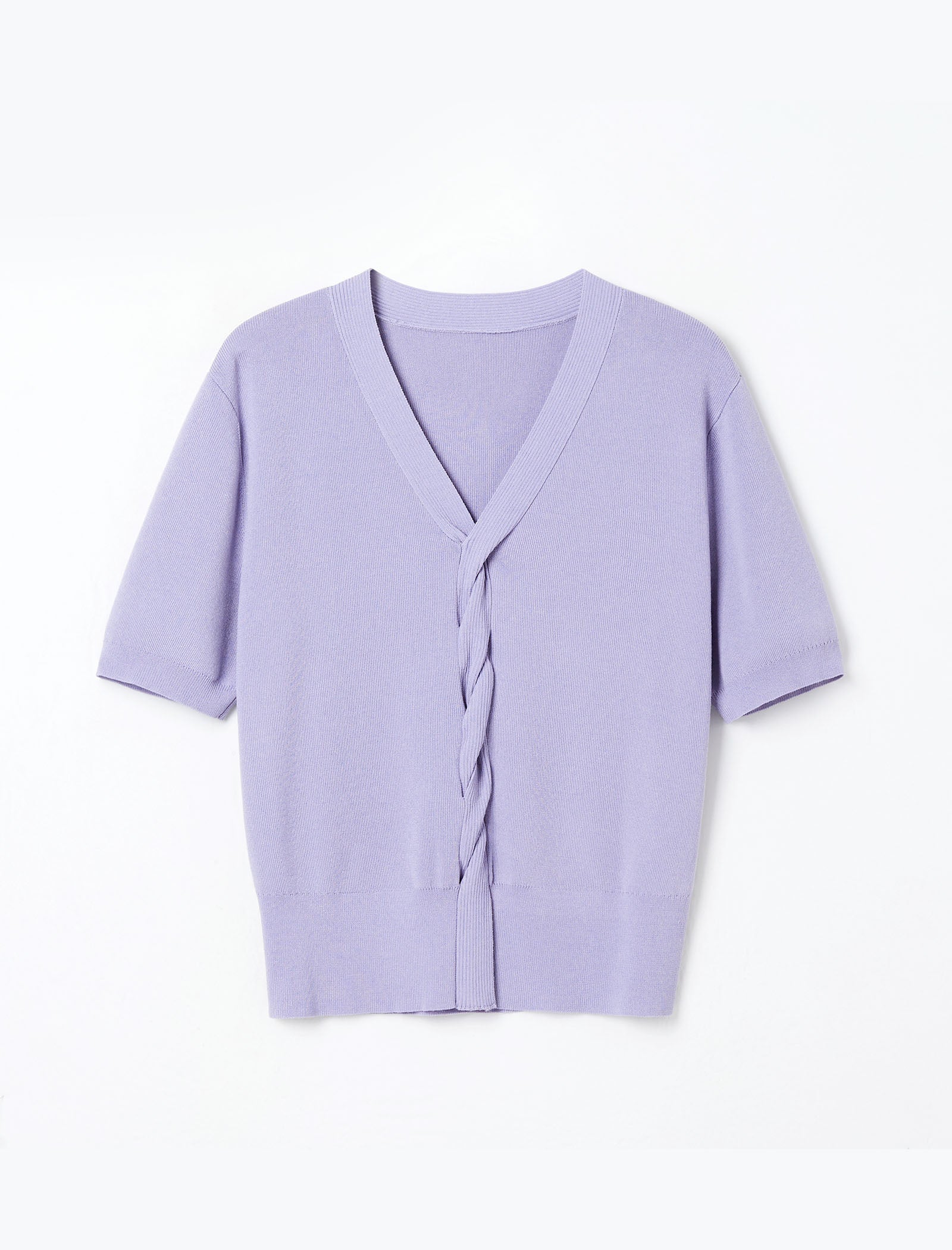 V-Neck Cable-Knit Short Sleeve Top