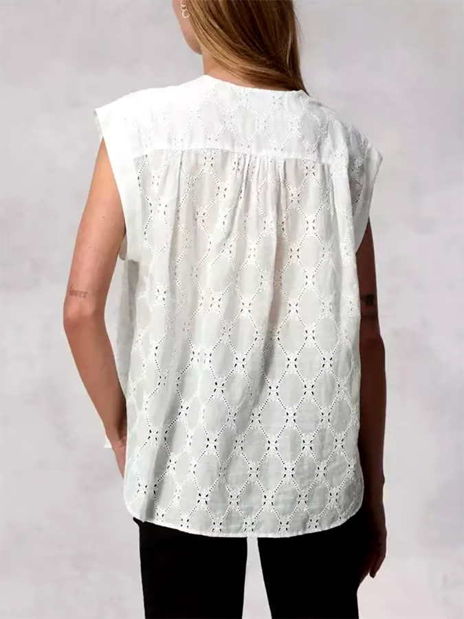 Women's Sleeveless Cotton&Linen Hollow Vest