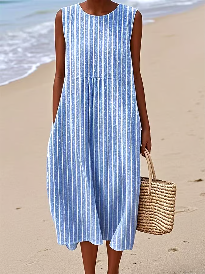 Women's Casual Striped Graphic Print Sleeveless Dress