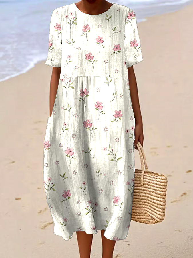 Women's Casual Floral Print Round Neck Short Sleeve Dress