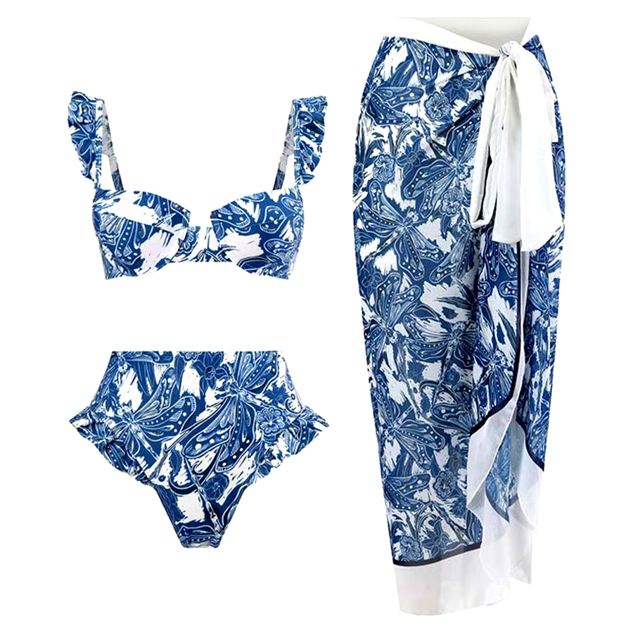 Blue Dragonfly High Waist Swimsuit Set