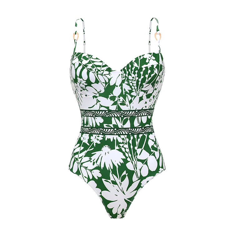 Sling Shadow of Trees Printed One Piece Swimsuit Set