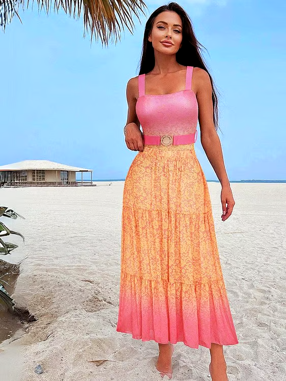 Gradation Print Skirt Swimsuit Set