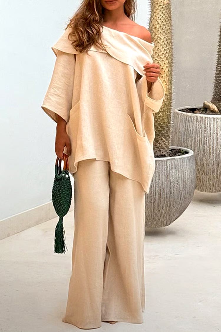 Women's Casual Solid Color  Long Sleeve Tops and Pants Cotton Two-piece Set