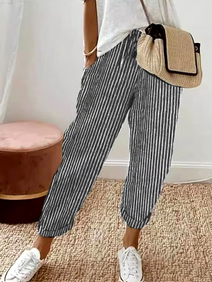 Women's Casual Striped Print Trousers