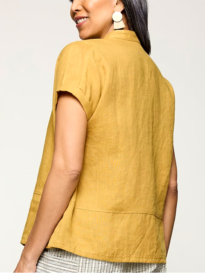 Women's Cotton&Linen Irregular Hem Shirt