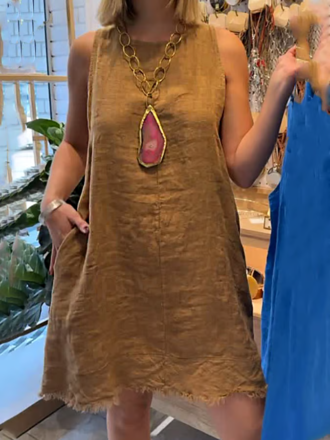 Women's Casual Solid Color Round Neck Sleeveless Splicing Dress