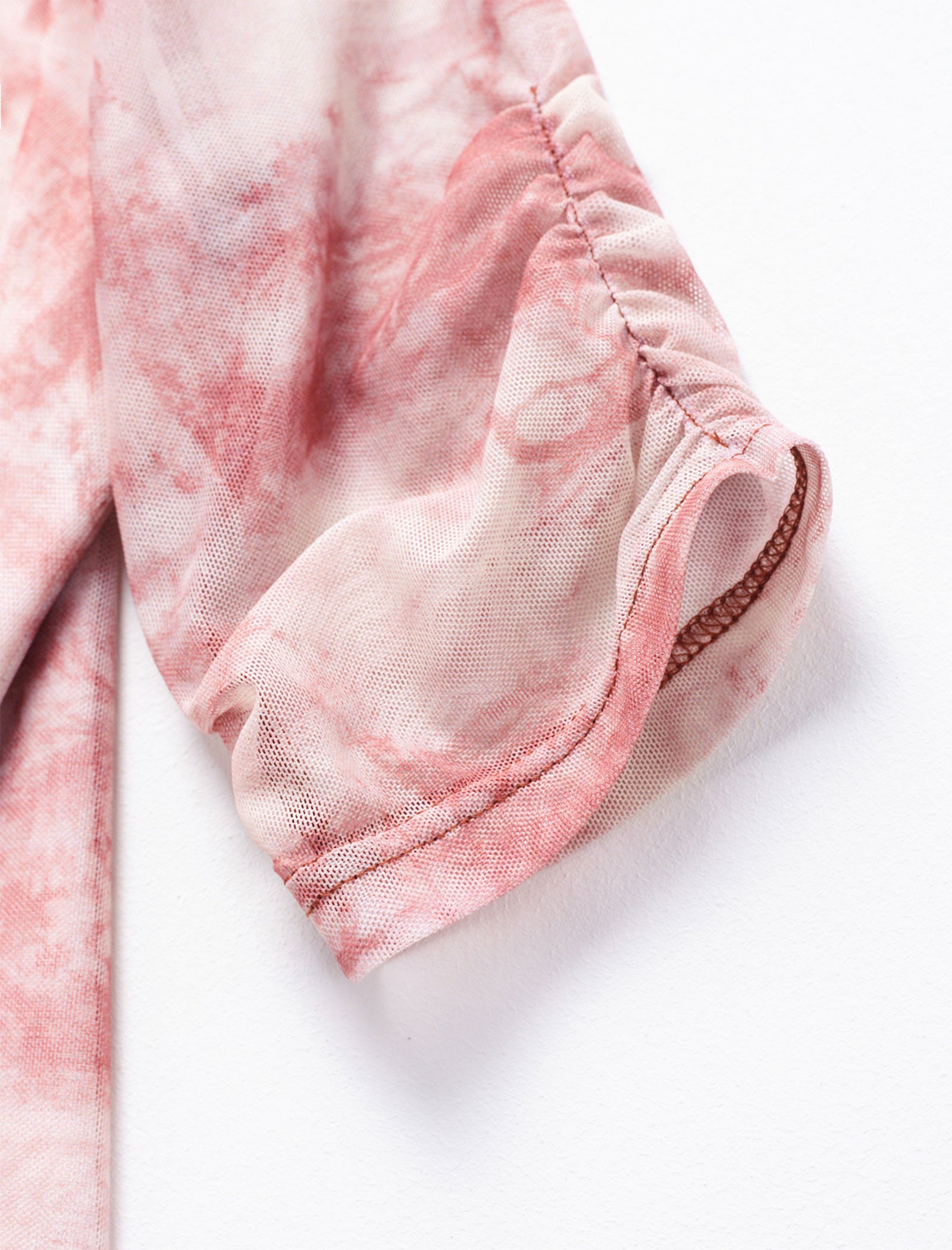 Tie Dye V-Neck Wrap Elbow Sleeve Top