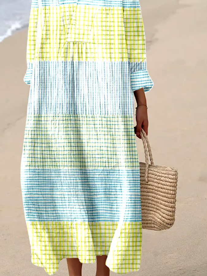 Women's Casual Plaid Loose Long Sleeve Dress