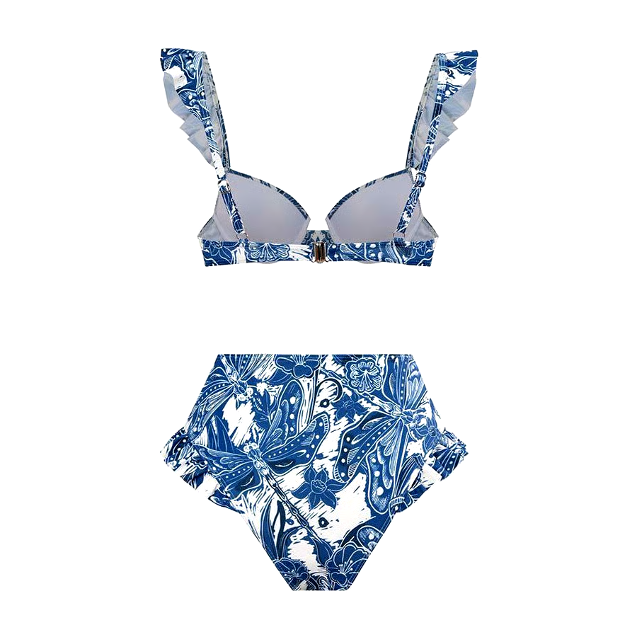 Blue Dragonfly High Waist Swimsuit Set
