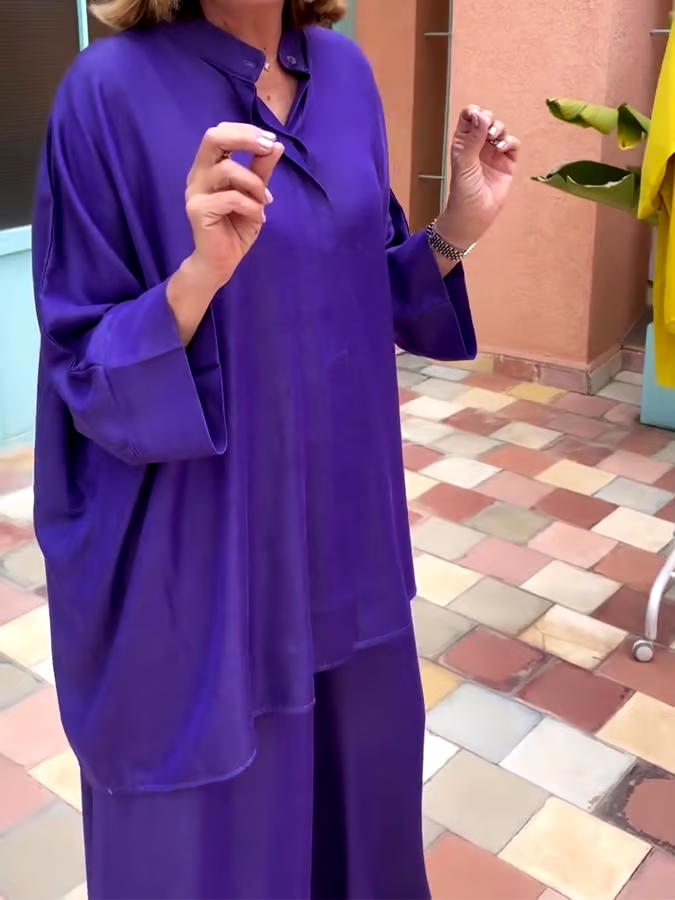 Women'S Solid Color Round Neck Loose Casual Trousers Two-Piece Set