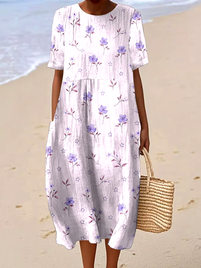 Women's Casual Floral Print Round Neck Short Sleeve Dress
