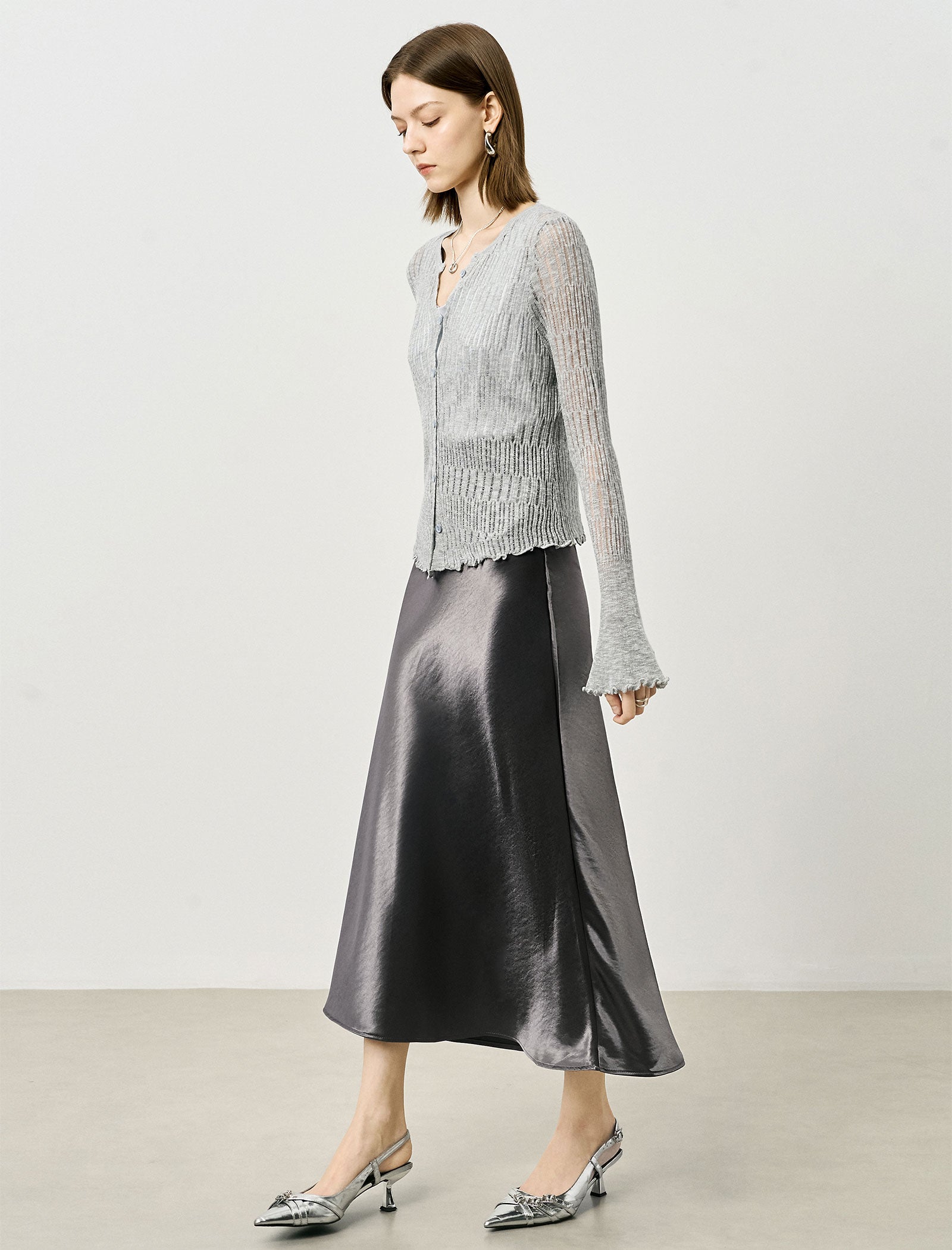 Sheer Knit Flared Sleeve Cardigan