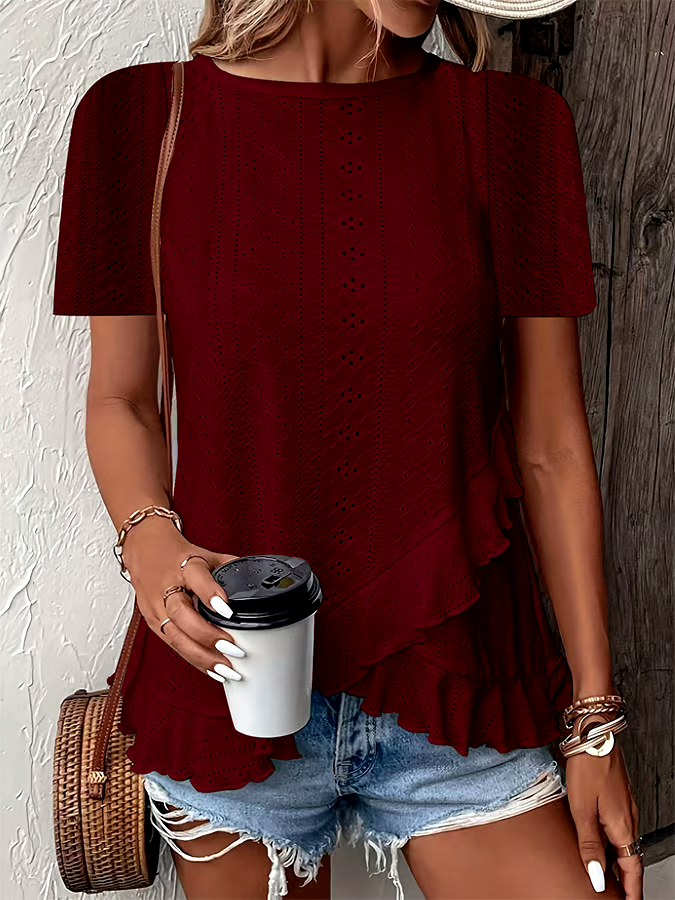 Women's Fashion Casual Solid Color Short Sleeve Round Neck T-Shirt