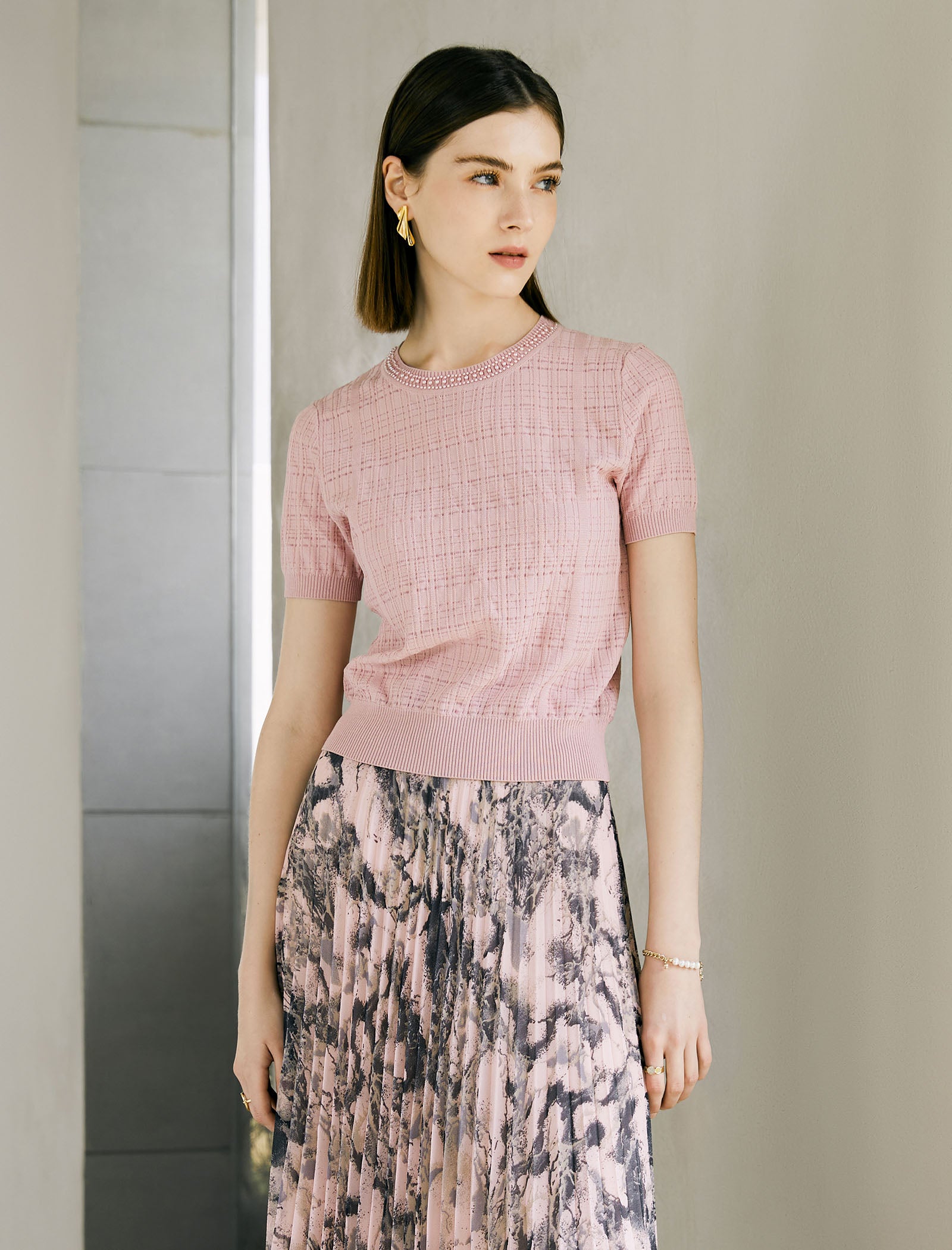 Textured Knit Round Neck Top