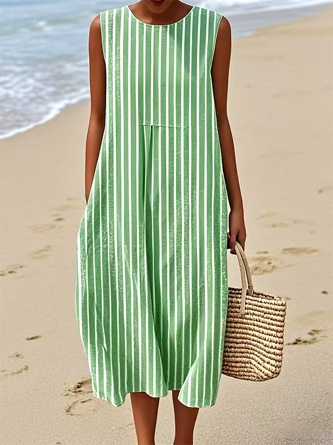 Women's Casual Striped Graphic Print Sleeveless Dress