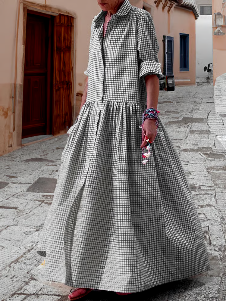 Women's Long Sleeve Shirt Patchwork Cotton Dress