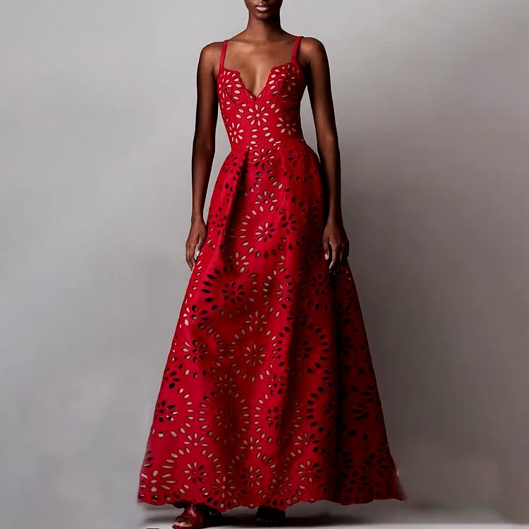 DBVACAY Laser Cutting Flower Hollow Flared Skirt Swimsuit Set