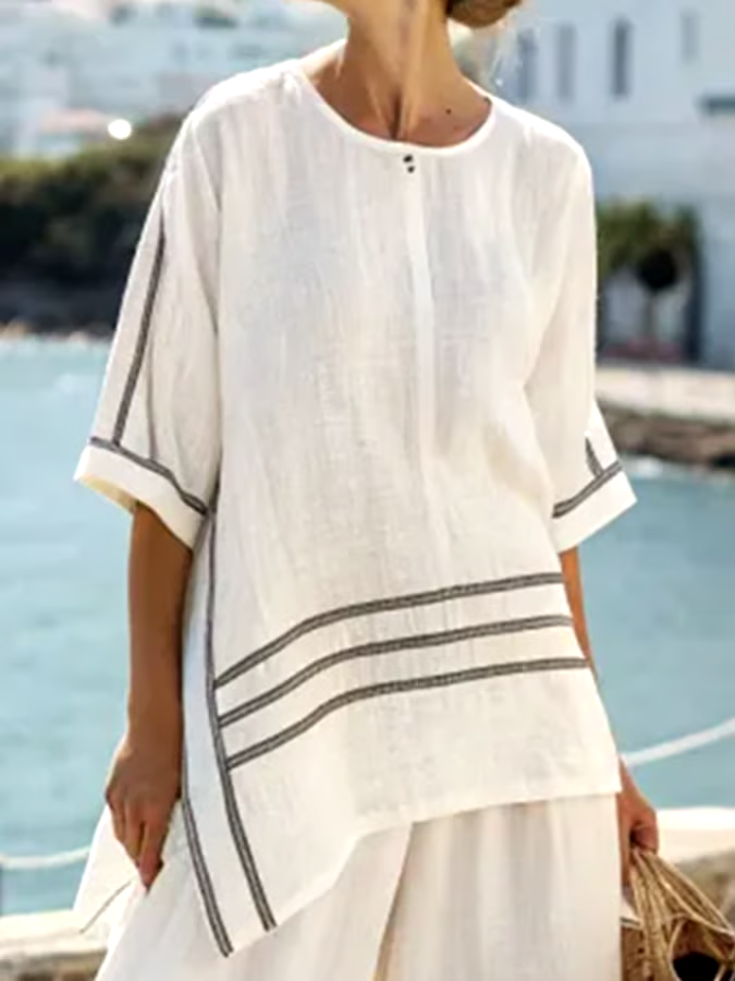 Women'S Loose Slit Irregular Striped Pants Set