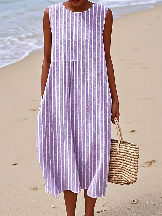 Women's Casual Striped Graphic Print Sleeveless Dress