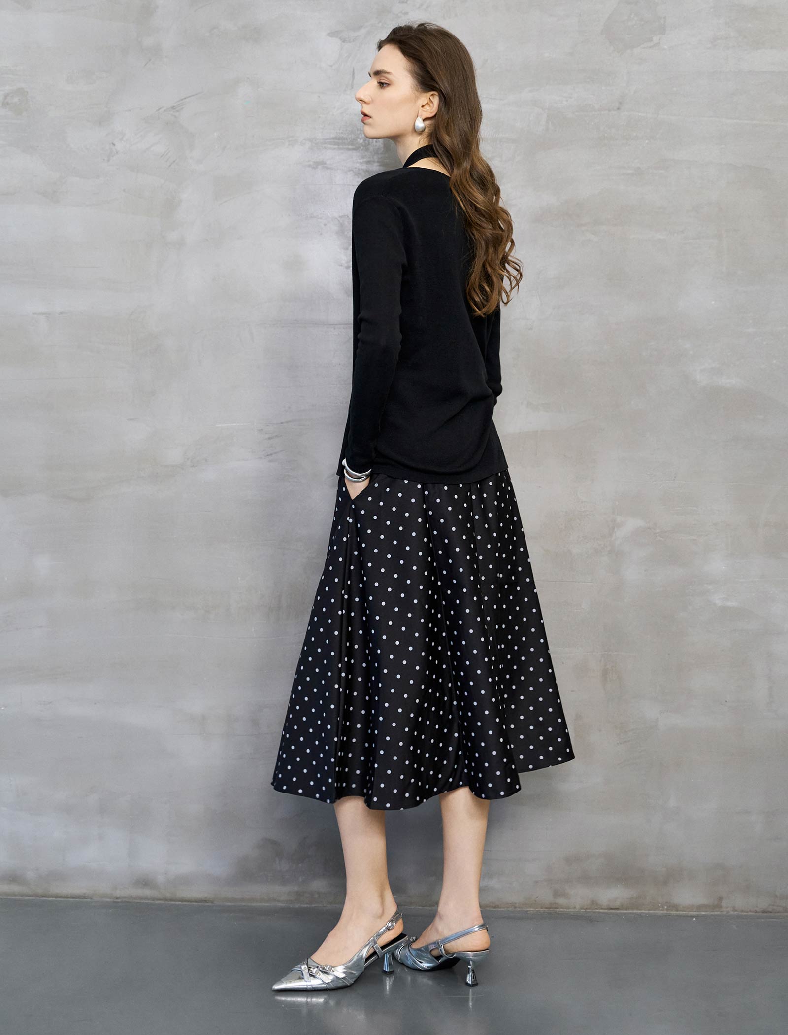 Black Draped Cowl Neck Cutout Knit Top