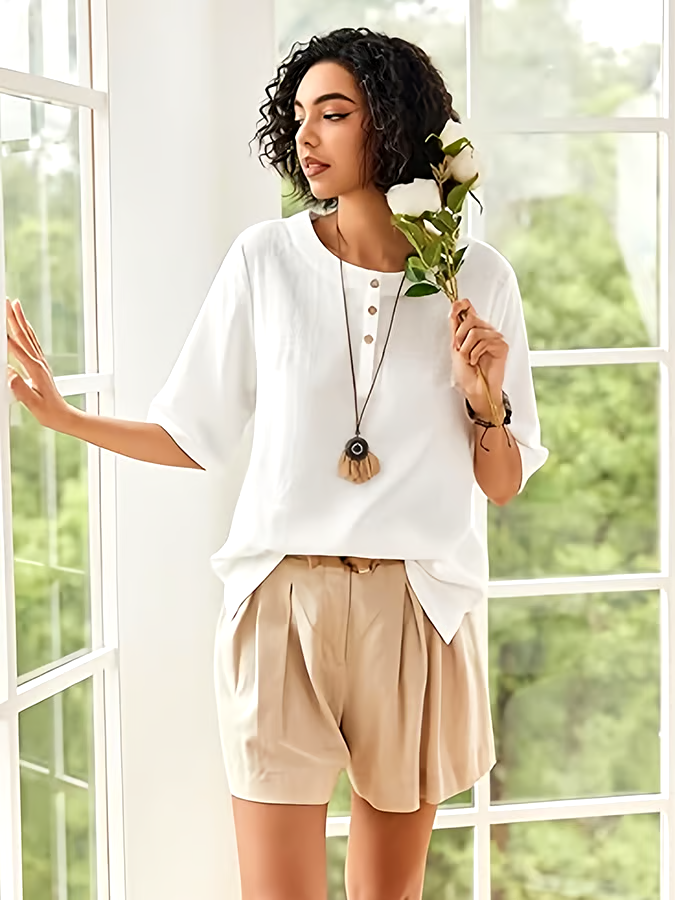 Women's Summer Cotton&Linen Short-Sleeved T-Shirt