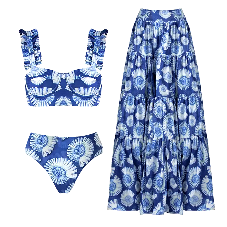 Ruffle Floral print Two Piece Swimsuit Set