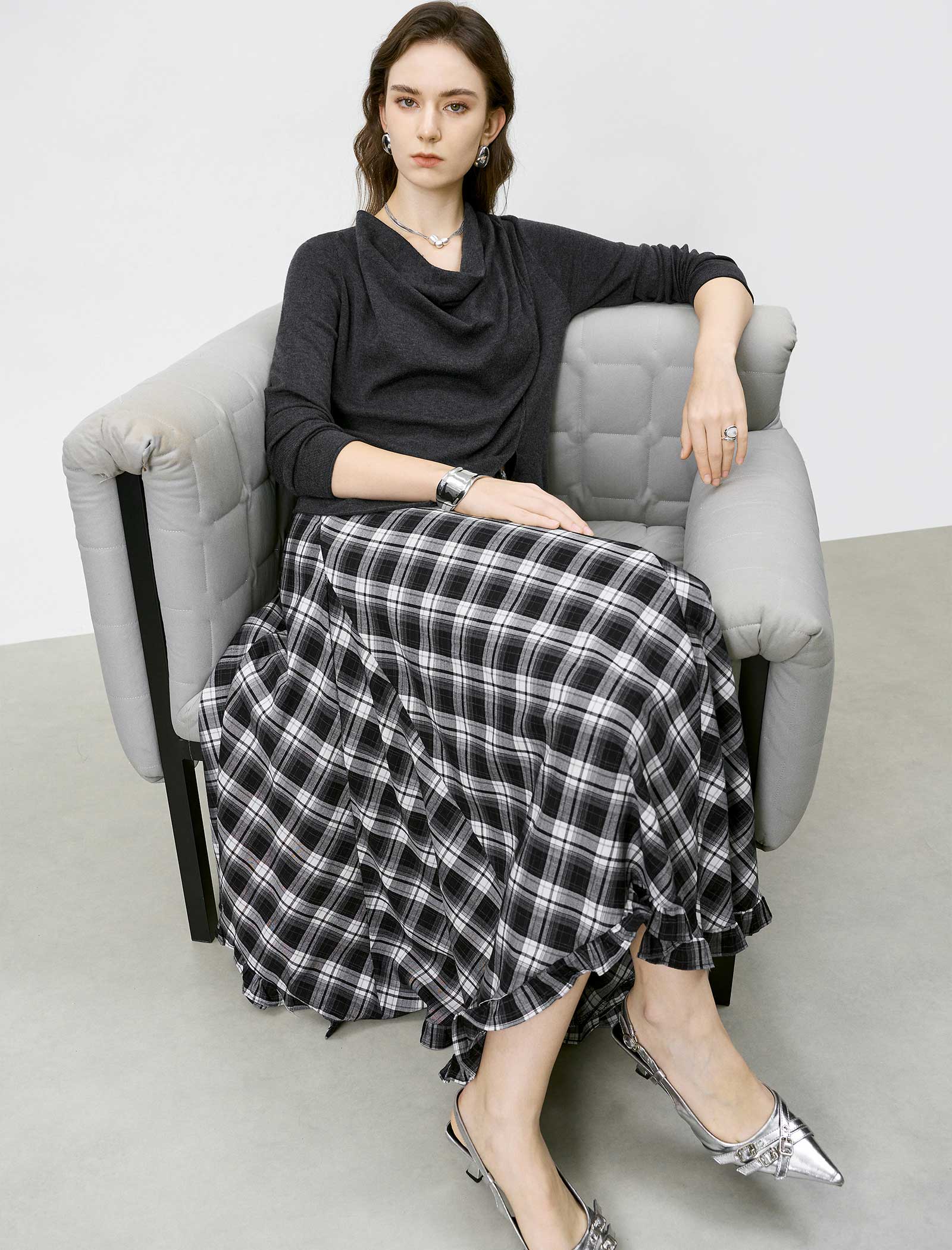 Cowl Neck Asymmetrical Knit Top