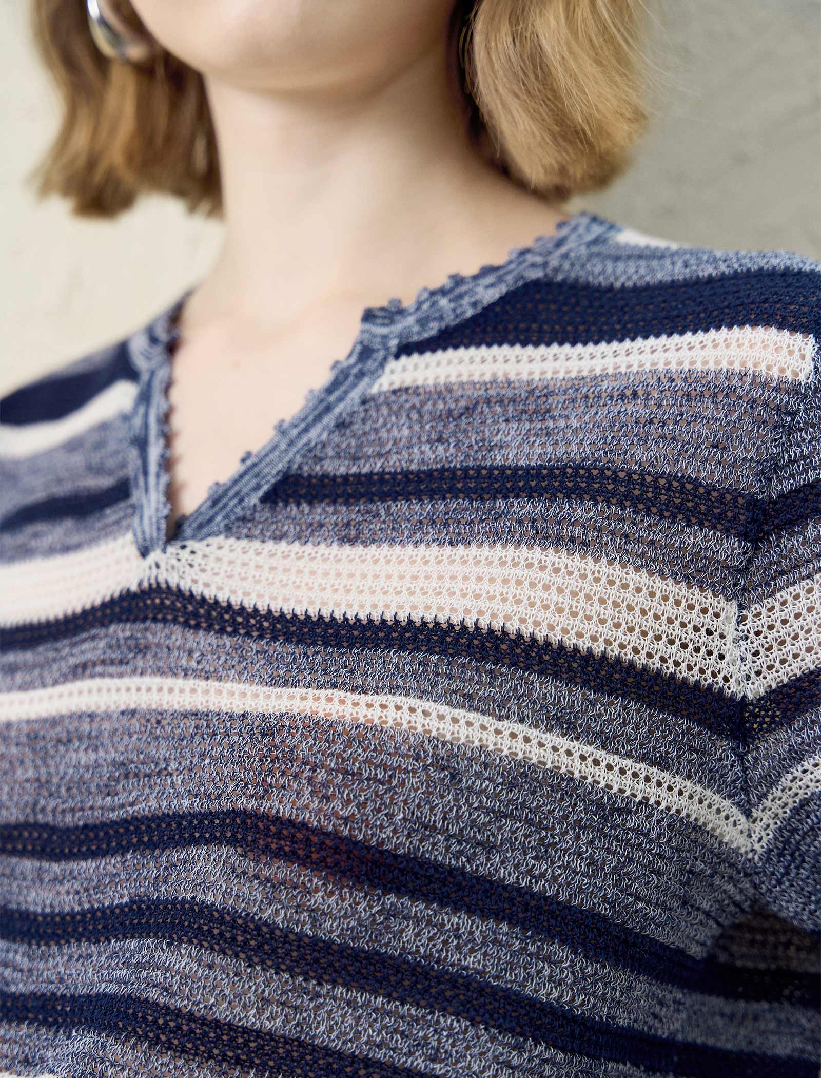 Striped V-Neck Knit Short Sleeve Top
