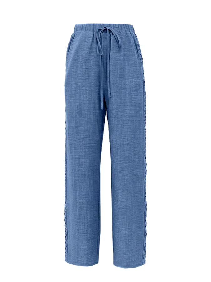 Women's Casual Solid Color Side Hollow Design Cotton and Linen Pants