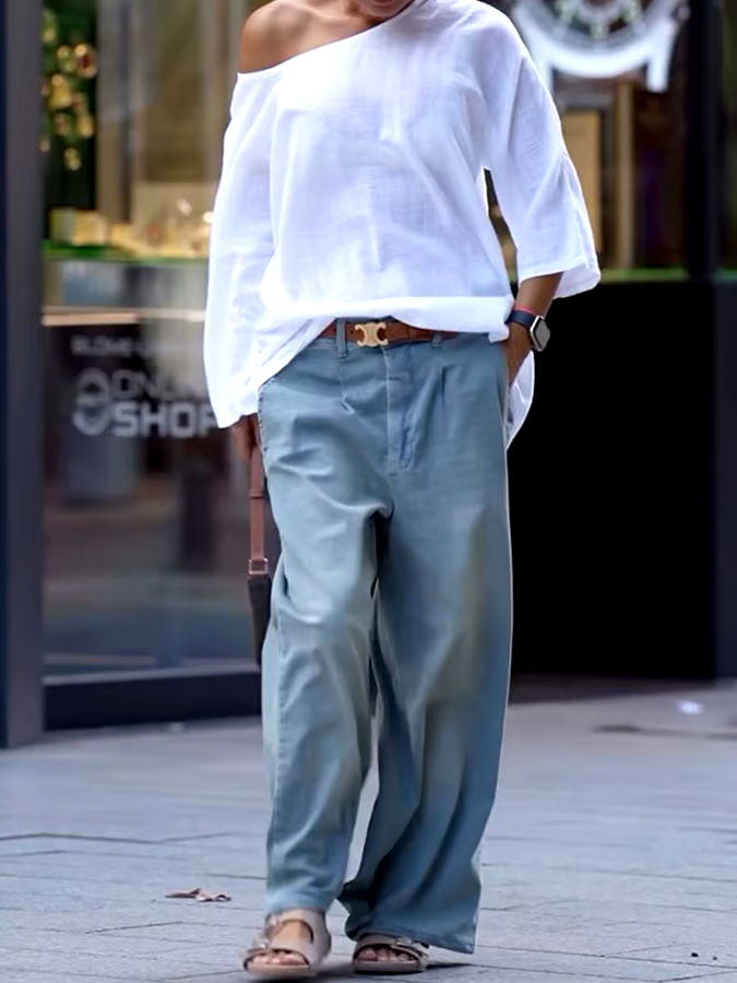 Women'S Casual Solid Color Off-Shoulder Loose Top