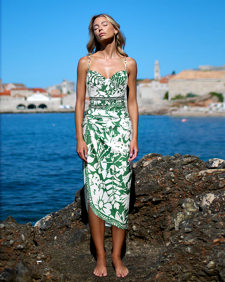 Sling Shadow of Trees Printed One Piece Swimsuit Set