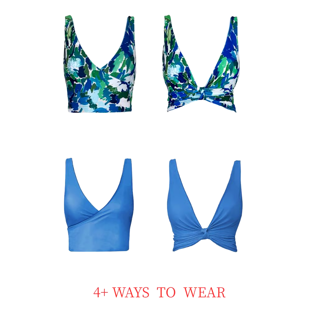 Blue Reversible Multi Wear Bikini And Skirt Swimsuit Set