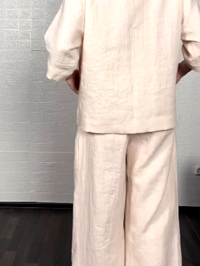 Women'S Casual Solid Color Irregular Cotton And Linen Suit
