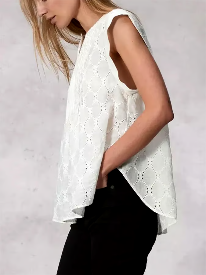 Women's Sleeveless Cotton&Linen Hollow Vest