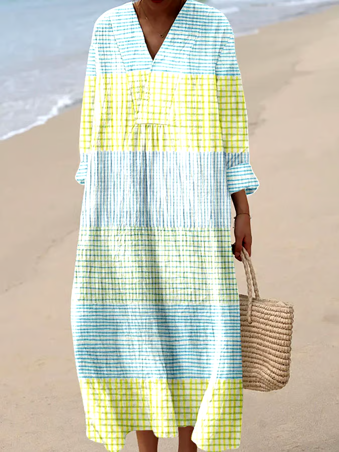 Women's Casual Plaid Loose Long Sleeve Dress