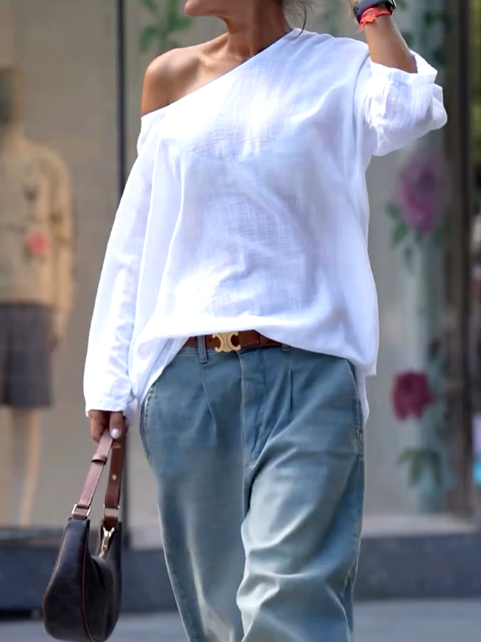 Women'S Casual Solid Color Off-Shoulder Loose Top