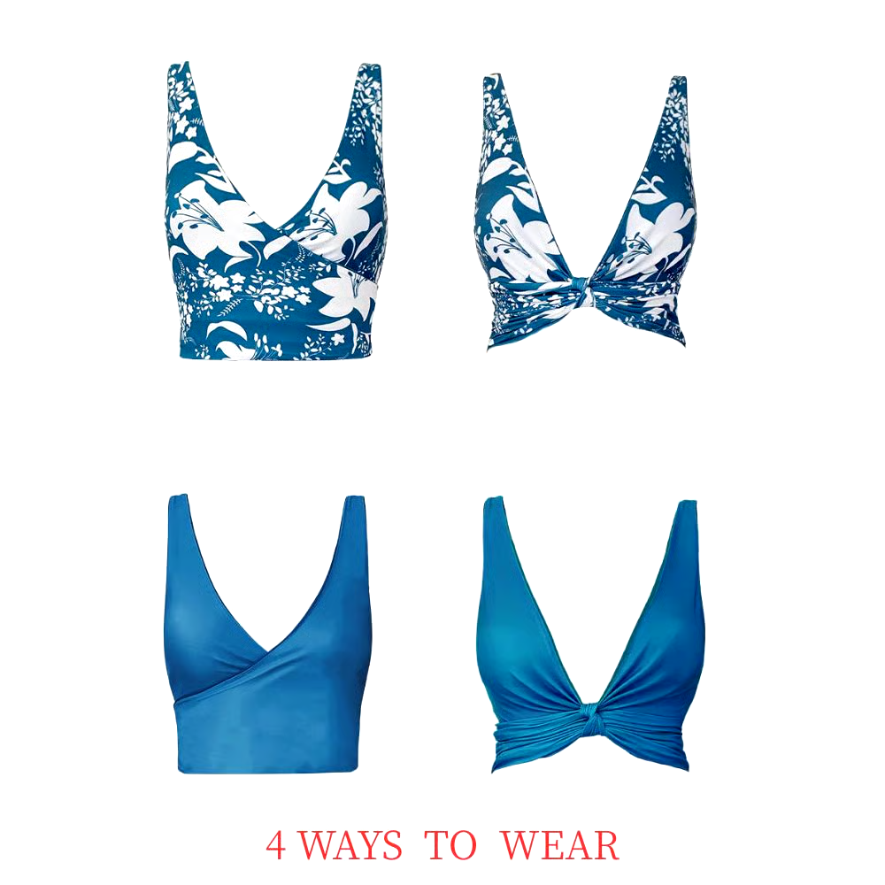 Blue Reversible Multi Wear Bikini And Sarong Swimsuit Set