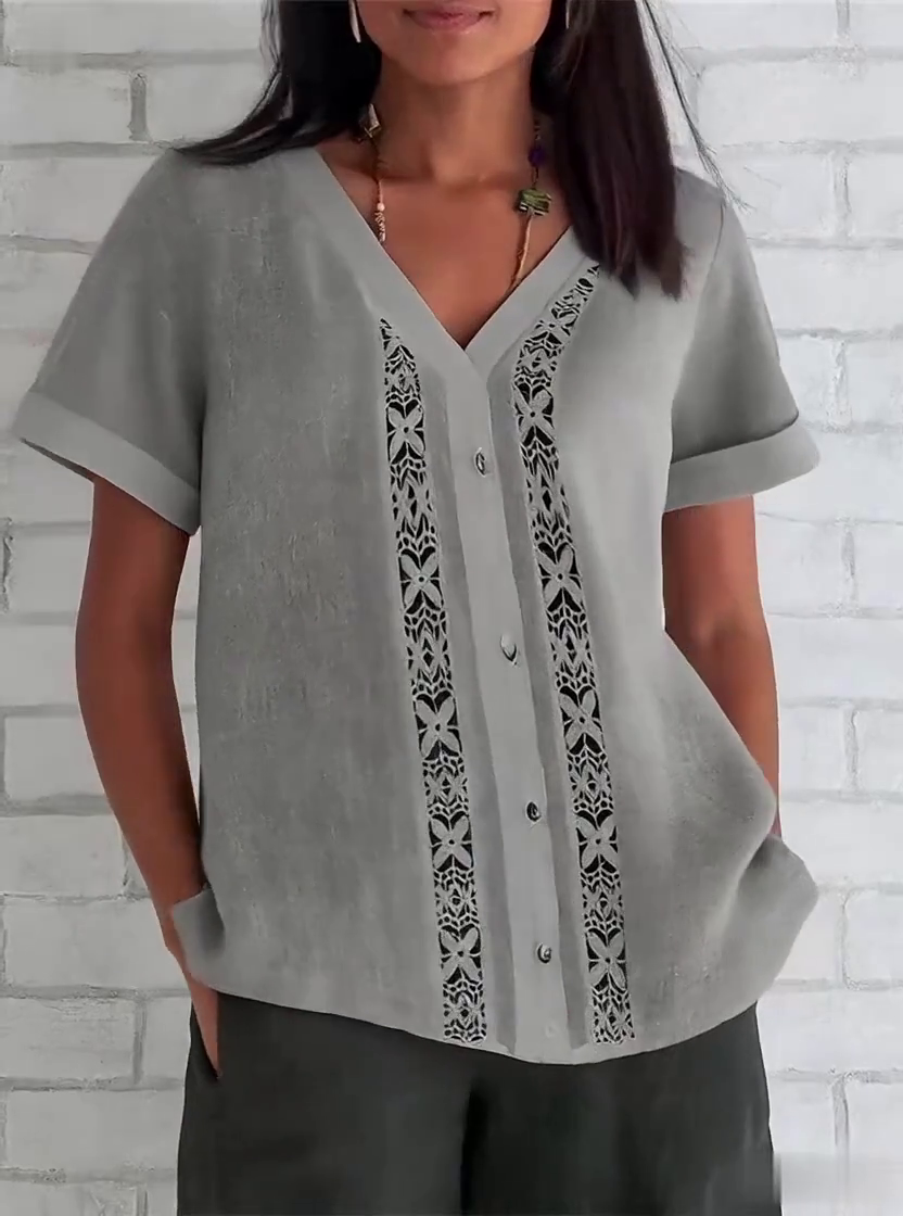 Women'S Casual Featured Patchwork Top Shirt
