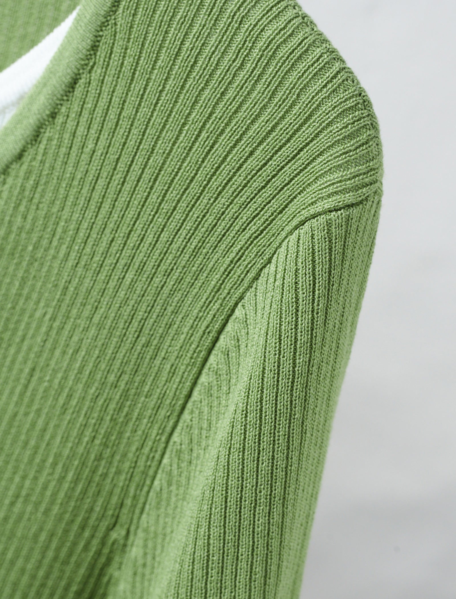 Leaf Green Ribbed V-Neck Layered Knit Top