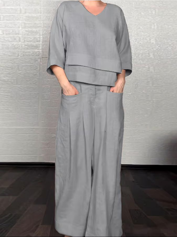 Women'S Casual Solid Color Irregular Cotton And Linen Suit