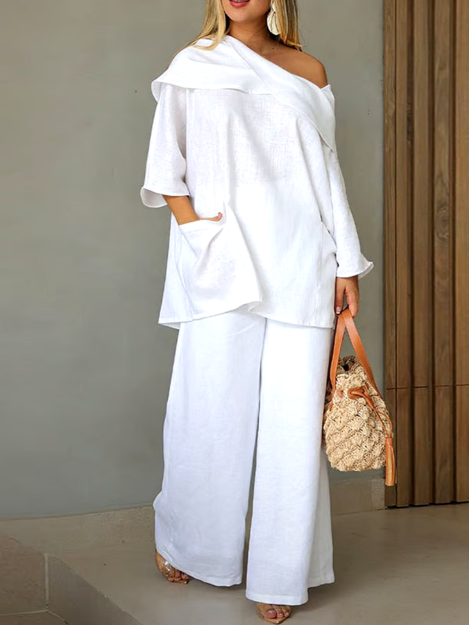 Women's Casual Solid Color Long Sleeve Cotton and Linen Top