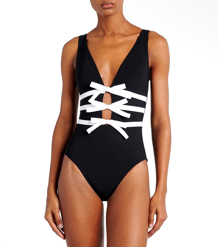 Black V Neck Sexy One Piece Swimsuit Set