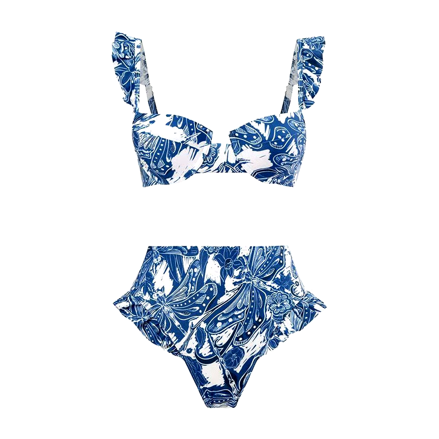 Blue Dragonfly High Waist Swimsuit Set