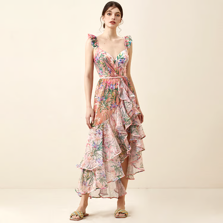 DBVACAY V Neck Cutout Floral Print Fishtail Skirt Swimsuit Set