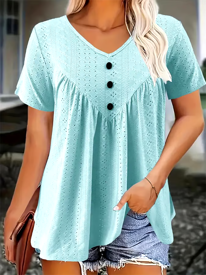 Women'S Casual Short-Sleeved V-Neck Regular T-Shirt