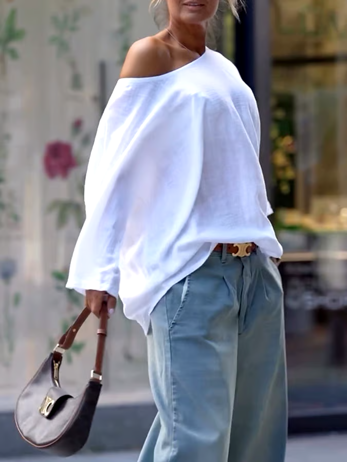 Women'S Casual Solid Color Off-Shoulder Loose Top