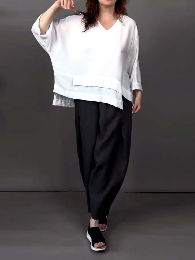 Women'S Casual Solid Color Cotton And Linen Two-Piece Suit