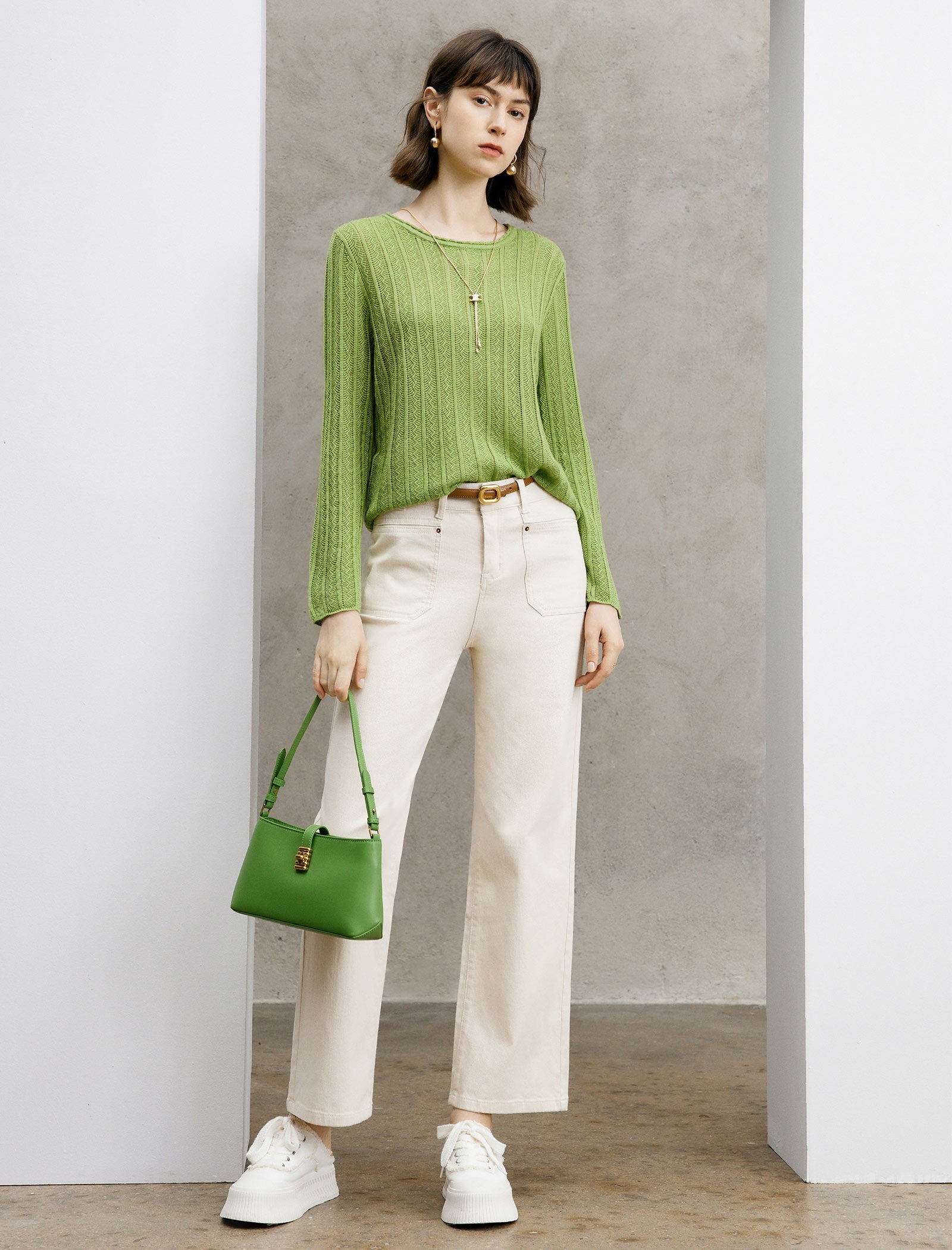 Ribbed Pattern Long Sleeve Knit Top