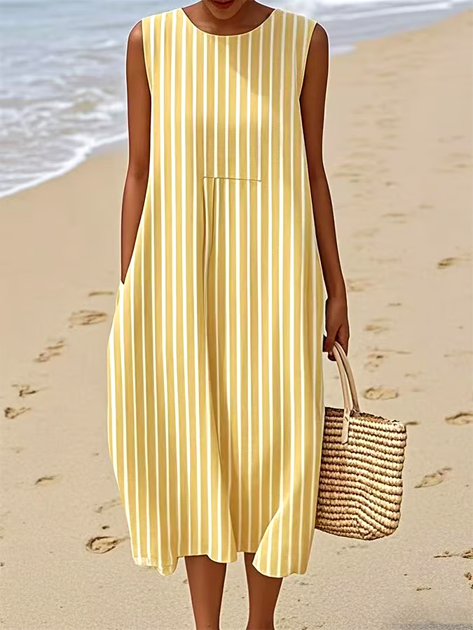 Women's Casual Striped Graphic Print Sleeveless Dress